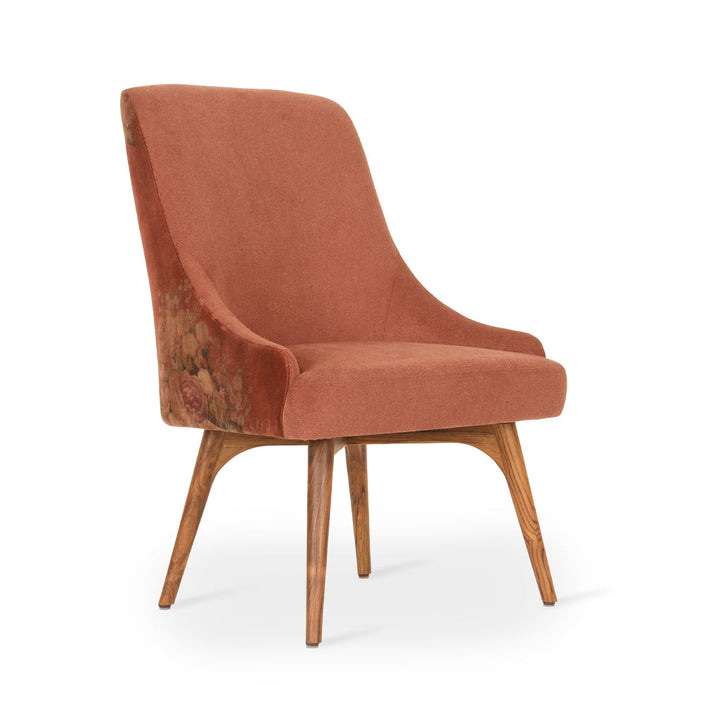 Faraja Teakwood Dining Chair with Rust Printed Fabric - Alankaram