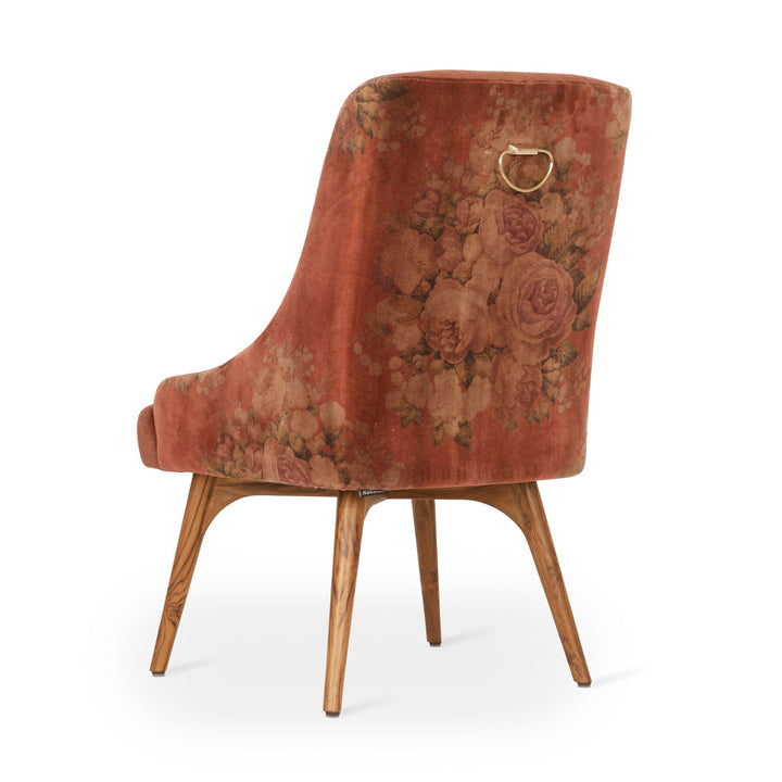 Faraja Teakwood Dining Chair with Rust Printed Fabric - Alankaram