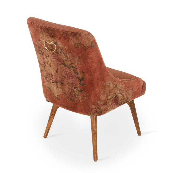 Faraja Teakwood Dining Chair with Rust Printed Fabric - Alankaram