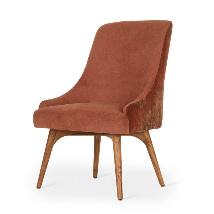 Faraja Teakwood Dining Chair with Rust Printed Fabric - Alankaram