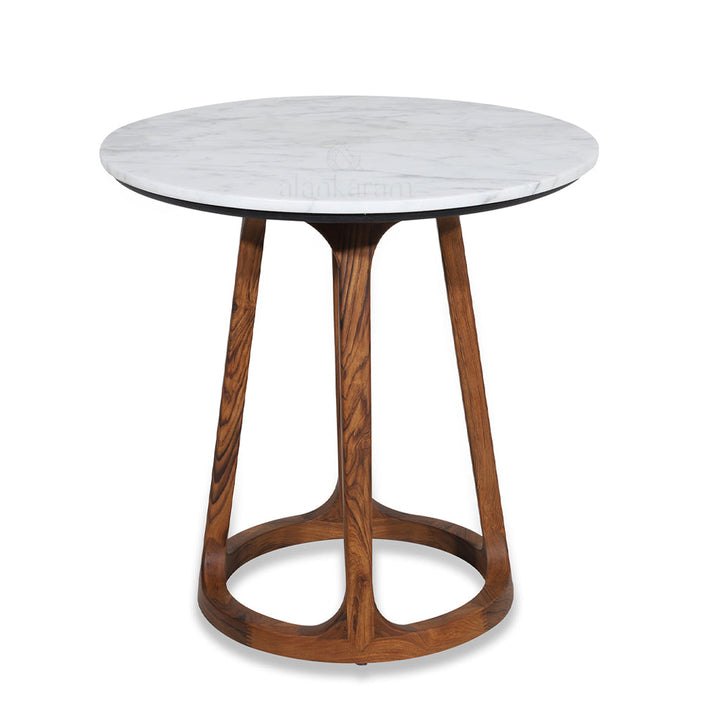 Kruhy - Teakwood Cafe Table with Stone Top - Alankaram